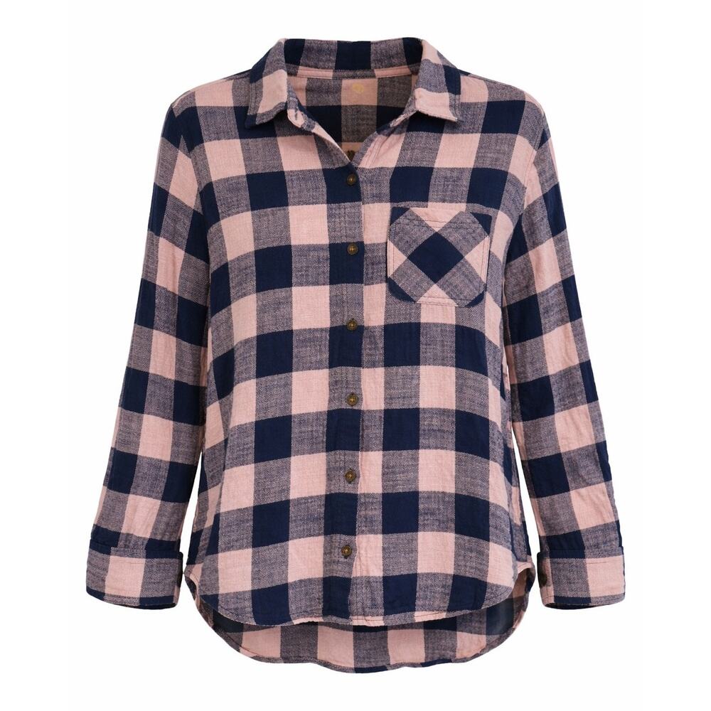 C&C California Plaid Button Up Shirt Medium Pink Navy Buffalo Check Cotton
